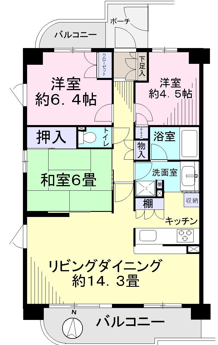 Floor plan. 3LDK, Price 29,800,000 yen, Footprint 72.8 sq m , Balcony area 12.69 sq m