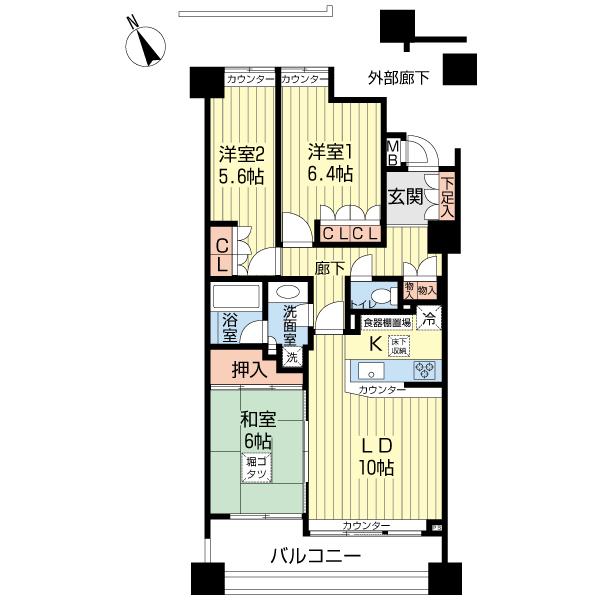 Floor plan. 3LDK, Price 27,800,000 yen, Occupied area 73.06 sq m , Balcony area 11.38 sq m