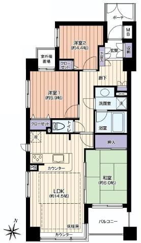 Floor plan. 3LDK, Price 30,800,000 yen, Occupied area 72.41 sq m , Balcony area 4.6 sq m