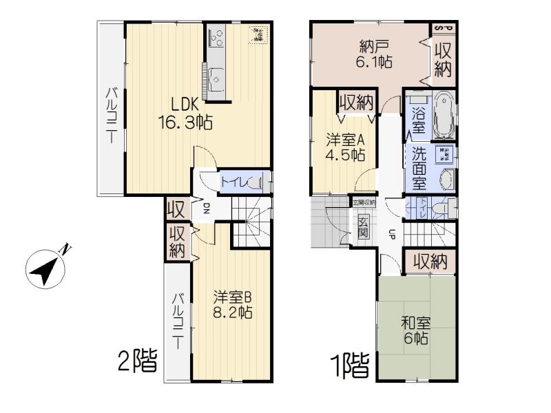 58,800,000 yen, 3LDK + S (storeroom), Land area 91.56 sq m , Building area 97.71 sq m floor plan (2-story, 3LDK + S, 97.71 sq m , The comfort is the floor plan)
