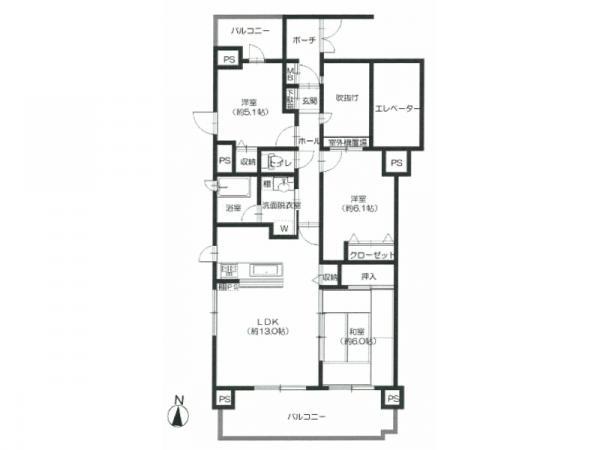 Floor plan. 3LDK, Price 27 million yen, Occupied area 64.77 sq m , Balcony area 15.49 sq m floor plan