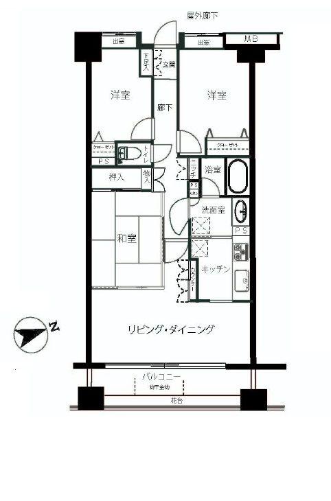Floor plan. 3LDK, Price 36,800,000 yen, Footprint 71.4 sq m , Balcony area 7.32 sq m