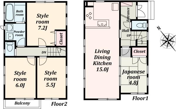 Floor plan. (B Building), Price 55,800,000 yen, 4LDK, Land area 74.61 sq m , Building area 85.6 sq m