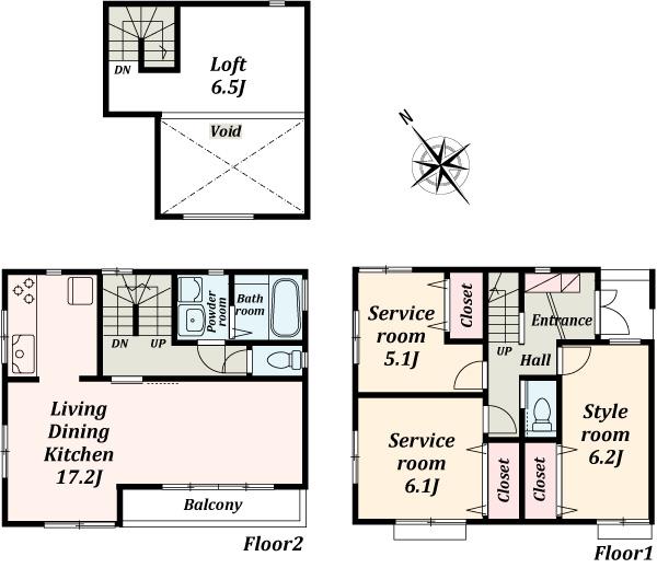 Floor plan. (D Building), Price 47,800,000 yen, 1LDK+2S, Land area 79.16 sq m , Building area 86.11 sq m