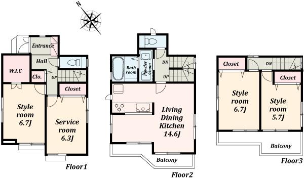 Floor plan. (E Building), Price 54,500,000 yen, 3LDK+S, Land area 70.04 sq m , Building area 100.6 sq m