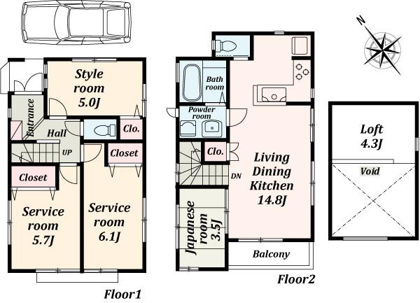 Floor plan. (G Building), Price 50,800,000 yen, 1LDK+2S, Land area 74.88 sq m , Building area 79.8 sq m