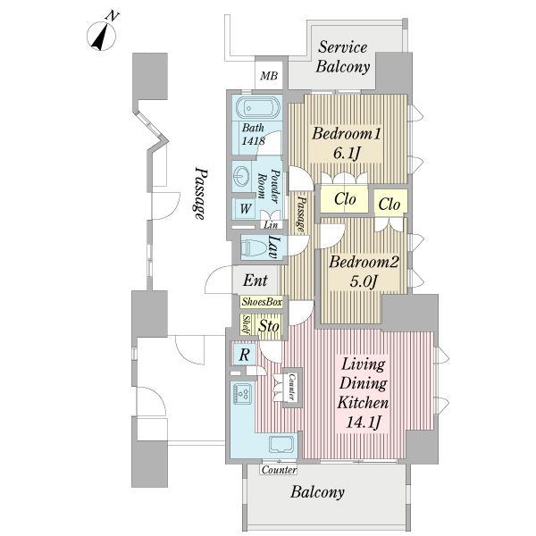 Floor plan. 2LDK, Price 27,900,000 yen, Footprint 58.3 sq m , Balcony area 9.29 sq m