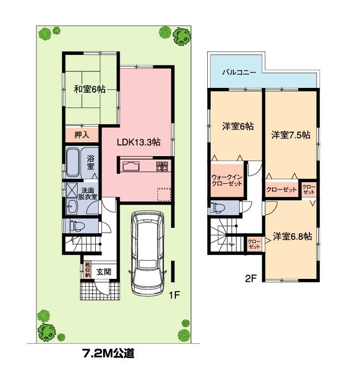 Floor plan. (Building 2), Price 44,800,000 yen, 4LDK, Land area 100 sq m , Building area 106.82 sq m