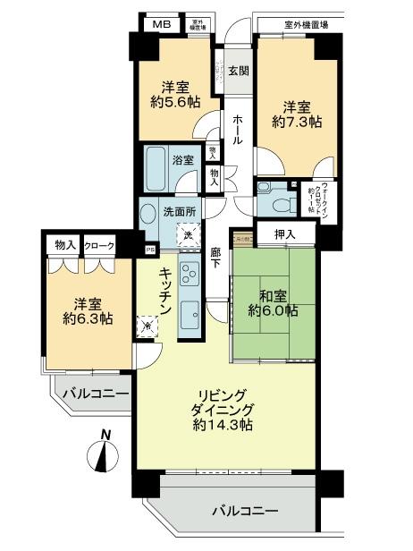 Floor plan. 4LDK, Price 39,500,000 yen, Occupied area 94.29 sq m , Balcony area 13.12 sq m floor plan 4LDK
