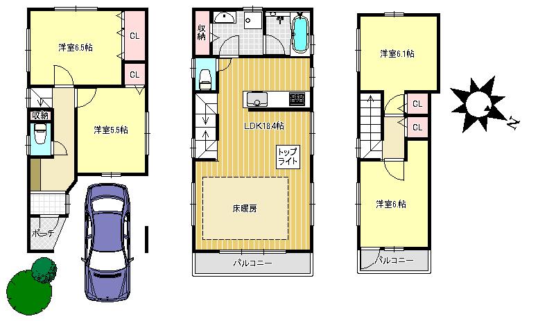Floor plan. 43,800,000 yen, 4LDK, Land area 69.02 sq m , Building area 105.49 sq m