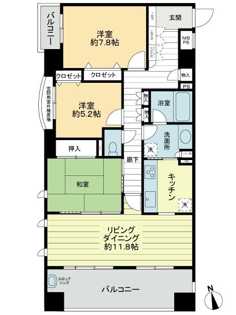 Floor plan. 3LDK, Price 33,500,000 yen, Occupied area 85.53 sq m , Balcony area 13.82 sq m