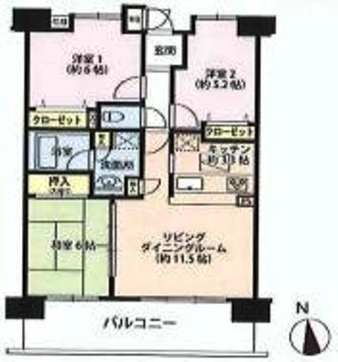 Floor plan. 3LDK, Price 28.8 million yen, Footprint 68.4 sq m , Balcony area 14.4 sq m
