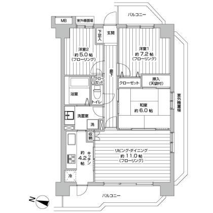 Floor plan. 3LDK, Price 33,800,000 yen, Occupied area 73.44 sq m , Balcony area 13.7 sq m