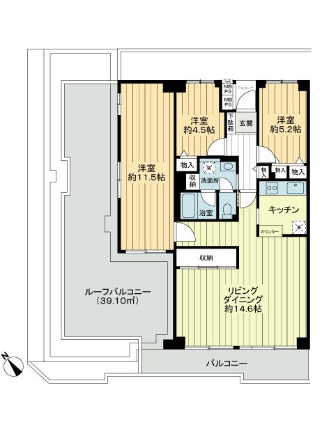 Floor plan. 3LDK, Price 37,800,000 yen, Occupied area 89.81 sq m , Balcony area 9.9 sq m floor plan