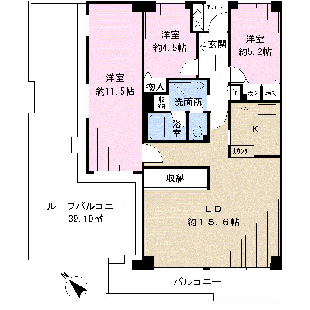 Floor plan. 3LDK, Price 37,800,000 yen, Occupied area 89.91 sq m , Balcony area 9.9 sq m