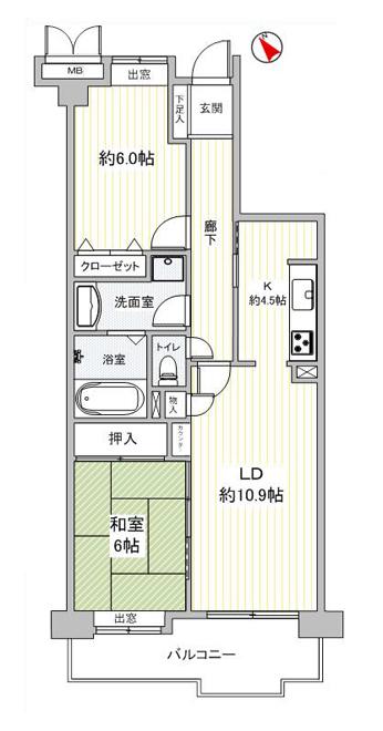 Floor plan. 2LDK, Price 26,800,000 yen, Occupied area 64.56 sq m , Balcony area 9.39 is 2LDK of sq m spacious size