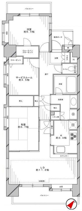 Floor plan. 2LDK+S, Price 35,800,000 yen, Occupied area 75.14 sq m , Balcony area 11.85 sq m floor plan