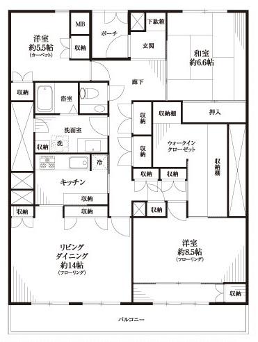 Floor plan. 3LDK, Price 21,800,000 yen, Occupied area 60.69 sq m , Balcony area 6.71 sq m