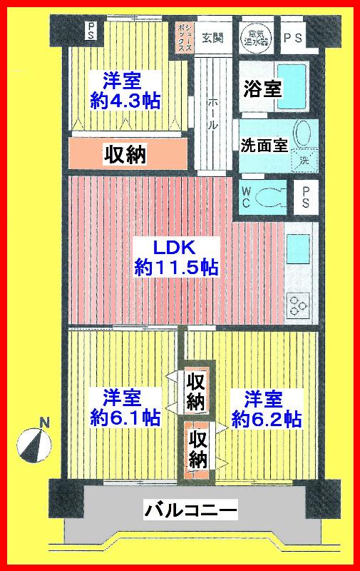 Floor plan. 3LDK, Price 26,900,000 yen, Footprint 66 sq m housing wealth