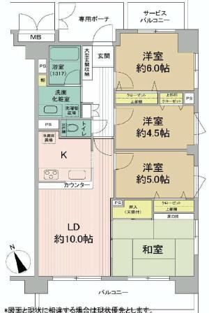 Floor plan. 4LDK, Price 27,800,000 yen, Occupied area 75.96 sq m , Balcony area 10.88 sq m