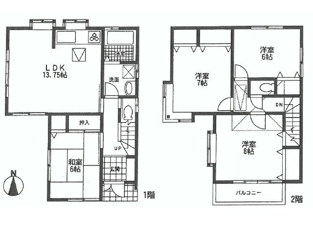 Floor plan. 36,800,000 yen, 4LDK, Land area 84.4 sq m , Building area 97.5 sq m