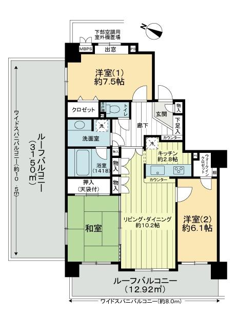 Floor plan. 3LDK, Price 27,800,000 yen, Footprint 77.5 sq m , Balcony area 12.92 sq m floor plan