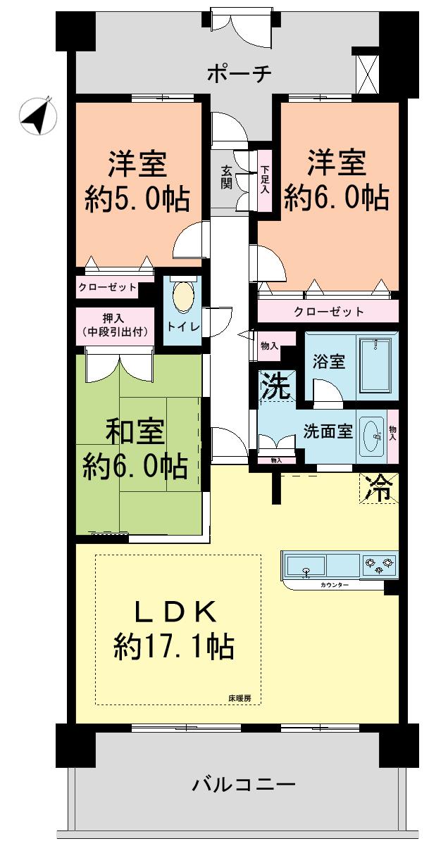 Floor plan. 3LDK, Price 26.5 million yen, Occupied area 75.95 sq m , Balcony area 12.1 sq m