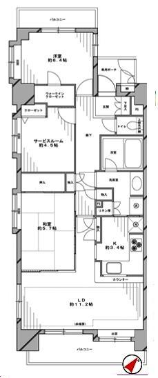 Floor plan. 2LDK + S (storeroom), Price 35,800,000 yen, Occupied area 75.14 sq m , Balcony area 11.85 sq m