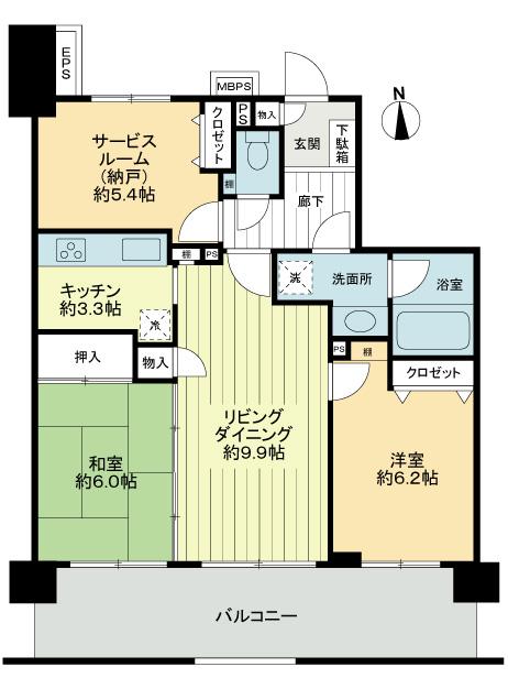 Floor plan. 2LDK + S (storeroom), Price 24,800,000 yen, Occupied area 68.96 sq m , Balcony area 15.12 sq m 68.96 sq m (2SLDK)