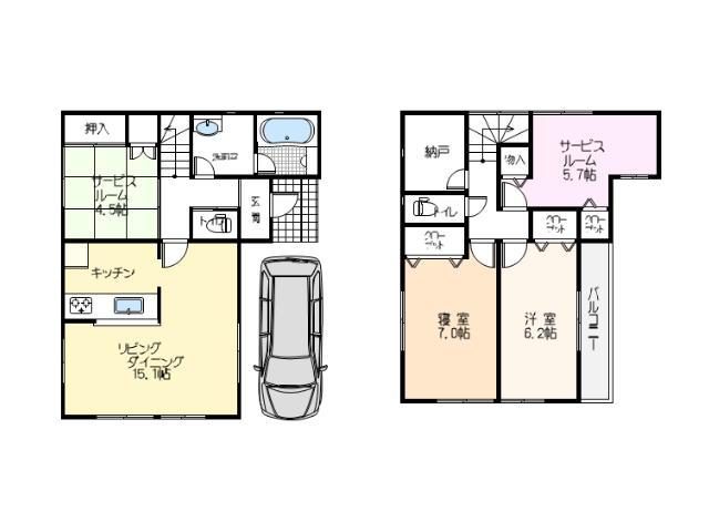 Floor plan. 40,300,000 yen, 2LDK + 3S (storeroom), Land area 81.79 sq m , Building area 93.75 sq m 2LDK + 2S + garage