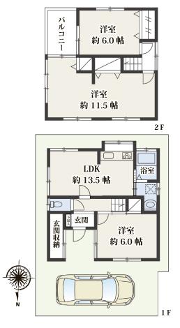 Floor plan. 34,800,000 yen, 4LDK + S (storeroom), Land area 65.42 sq m , Building area 60.31 sq m