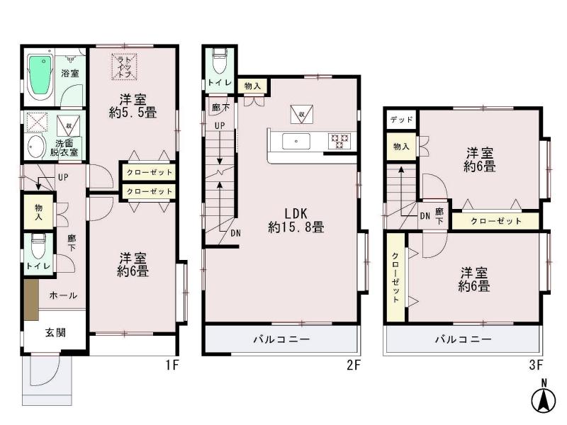 Floor plan. (A Building), Price 42,800,000 yen, 4LDK, Land area 77.33 sq m , Building area 96.91 sq m
