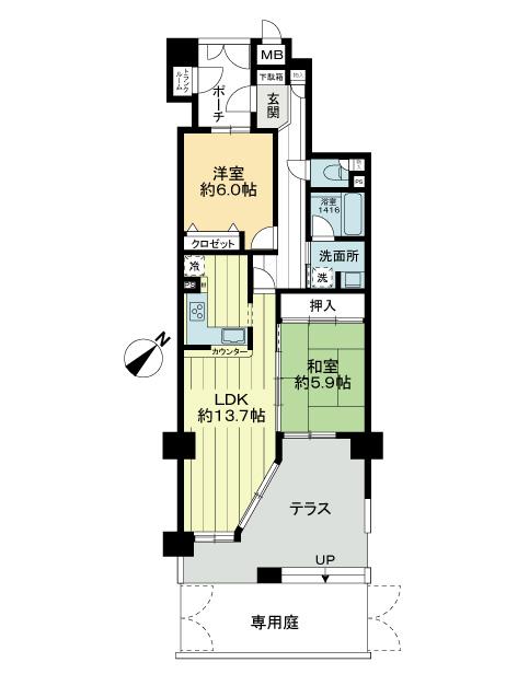 Floor plan. 2LDK, Price 32,800,000 yen, Occupied area 65.41 sq m