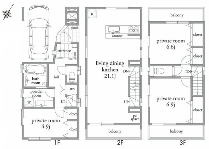 Floor plan. 33,800,000 yen, 3LDK, Land area 64.43 sq m , Building area 112.48 sq m