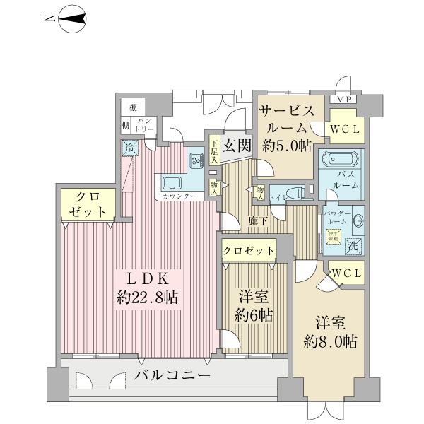 Floor plan. 2LDK, Price 46,800,000 yen, Footprint 100.73 sq m , Balcony area 9.04 sq m