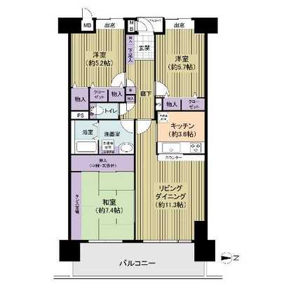 Floor plan. Balcony front of Arakawa River View. Sunny day, the water is beautiful.