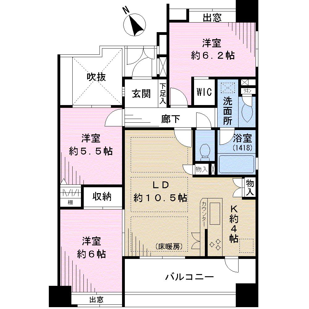 Floor plan. 3LDK, Price 38,800,000 yen, Occupied area 71.22 sq m , We go out on the balcony from 3LDK kitchen balcony area 7.82 sq m 3 face lighting