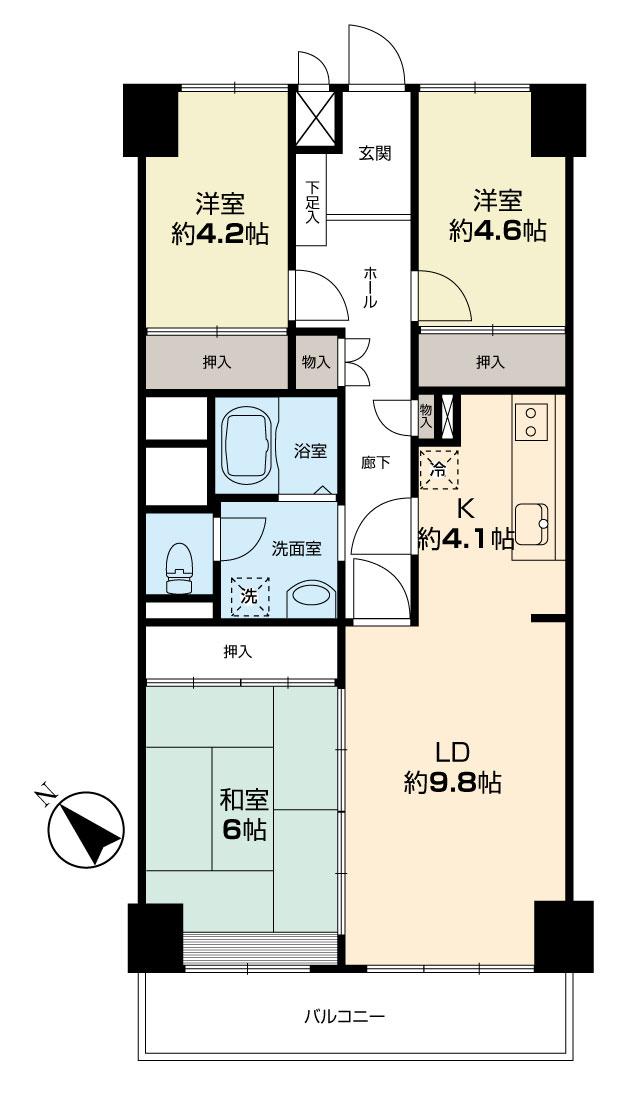 Floor plan. 3LDK, Price 27,800,000 yen, Footprint 75.6 sq m , Balcony area 8.52 sq m