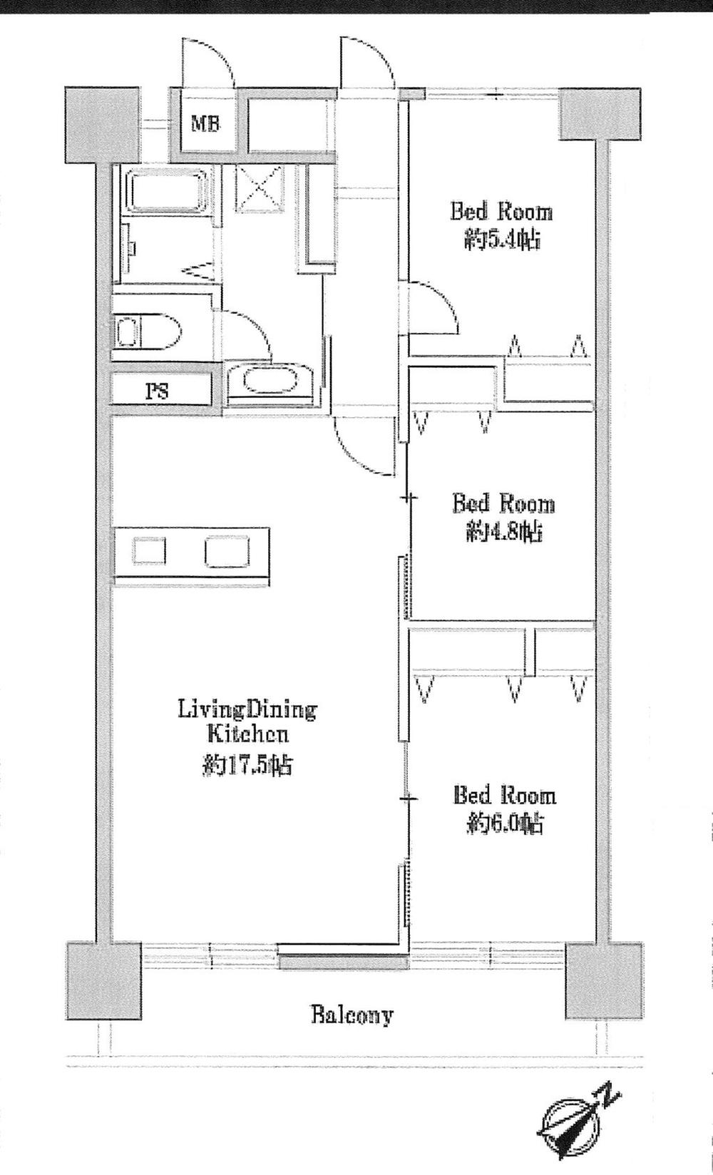 Floor plan. 3LDK, Price 31,900,000 yen, Occupied area 74.88 sq m , Balcony area 9.1 sq m popular face-to-face counter kitchen plan