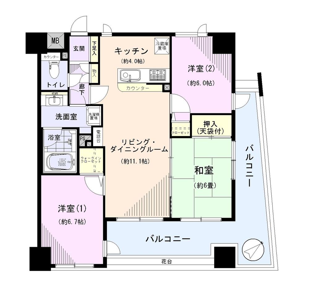 Floor plan. 3LDK, Price 31.5 million yen, Occupied area 71.99 sq m , Balcony area 22.59 sq m