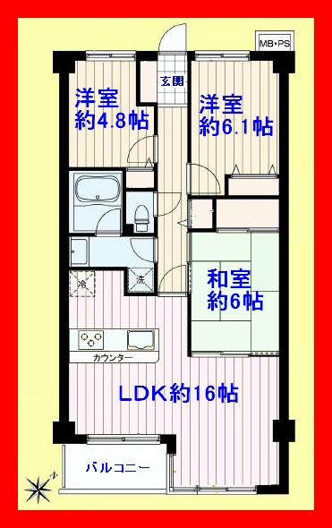 Floor plan. 3LDK, Price 28,300,000 yen, Occupied area 72.06 sq m , Balcony area 4.2 sq m