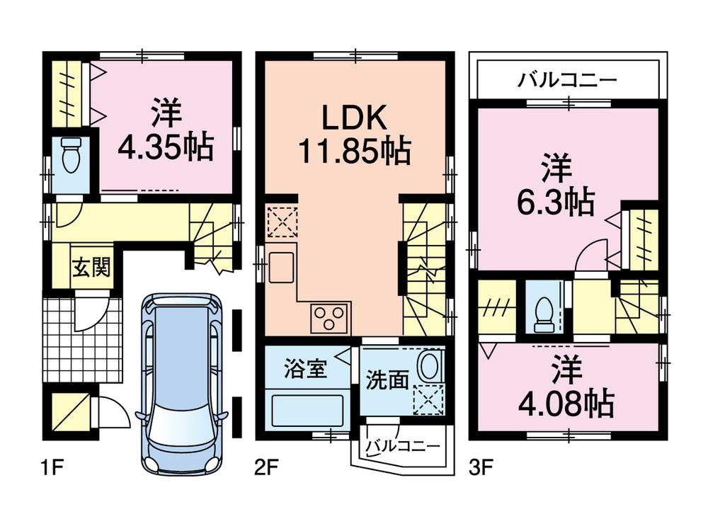 Floor plan. 33,800,000 yen, 3LDK, Land area 39.06 sq m , Building area 76.74 sq m 3LDK