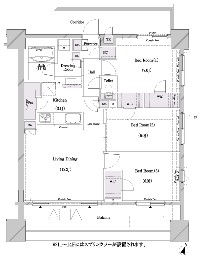 Floor: 3LDK + 3WIC + SIC + TR, the occupied area: 76.54 sq m