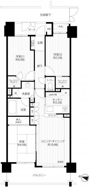 Floor plan. 3LDK, Price 25,800,000 yen, Occupied area 70.59 sq m , Between the balcony area 10.8 sq m floor plan