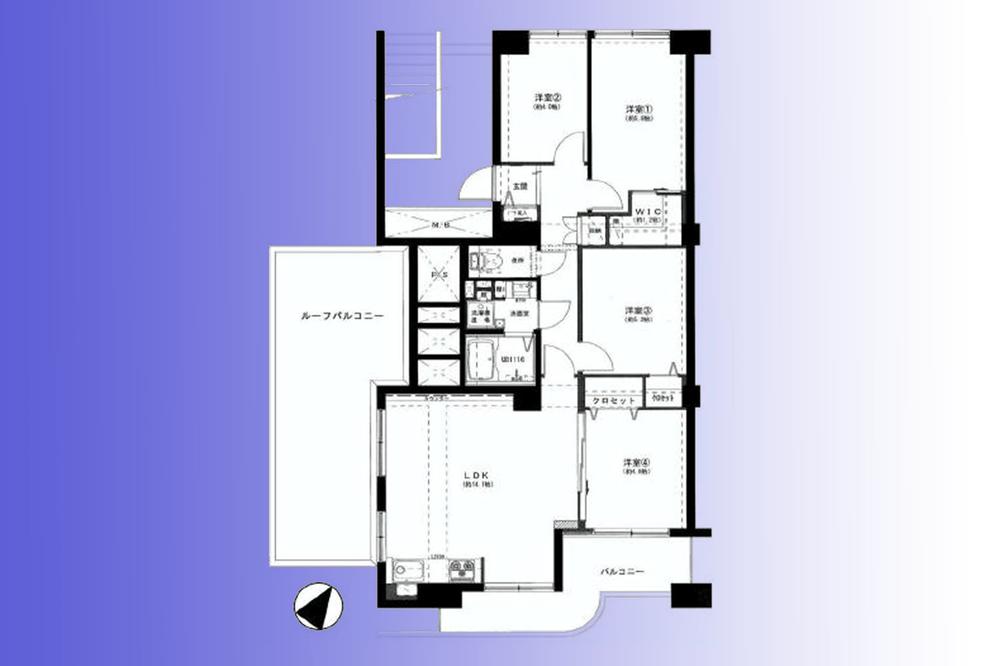 Floor plan. 4LDK, Price 33,900,000 yen, Occupied area 76.67 sq m , Balcony area 11.01 sq m   [23 square meters more than the roof balcony] Southwest ・ There is a balcony in the southeast, Good is per yang