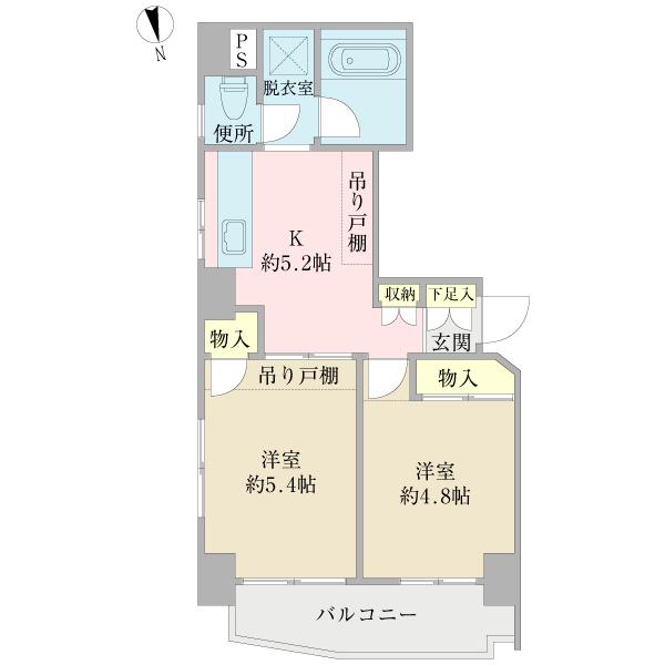 Floor plan. 2K, Price 12.7 million yen, Footprint 35.6 sq m , Balcony area 5 sq m