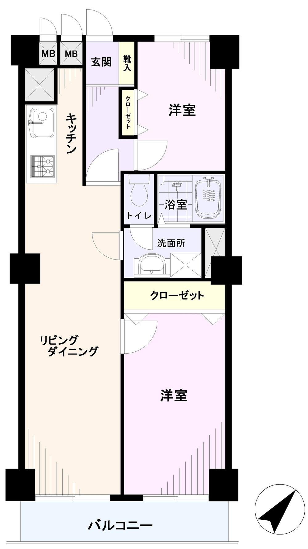 Floor plan. 2LDK, Price 22,800,000 yen, Footprint 65 sq m , Balcony area 7.73 sq m