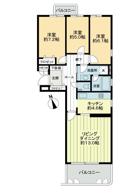 Floor plan. 3LDK, Price 26,800,000 yen, Occupied area 80.06 sq m , Balcony area 8.84 sq m