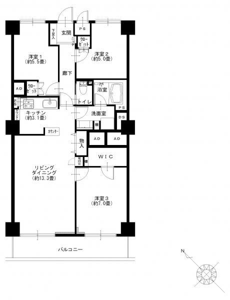 Floor plan. 3LDK, Price 32,400,000 yen, Footprint 78 sq m , Balcony area 8.76 sq m