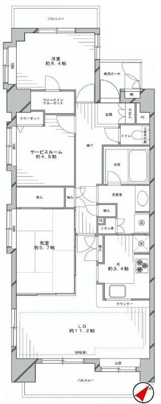 Floor plan. 2LDK+S, Price 35,800,000 yen, Occupied area 75.14 sq m , Balcony area 11.85 sq m floor plan